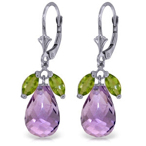 14.4 Carat 14K Solid White Gold Leverback Earrings Peridot Amethyst