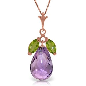 14K Solid Rose Gold Necklace w/ Natural Peridots & Purple Amethysts