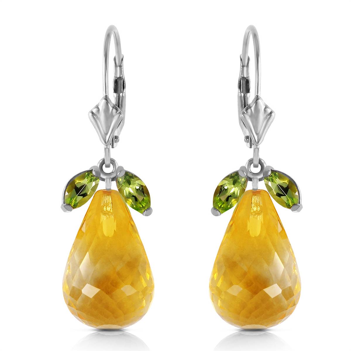 14.4 Carat 14K Solid White Gold Leverback Earrings Peridot Citrine