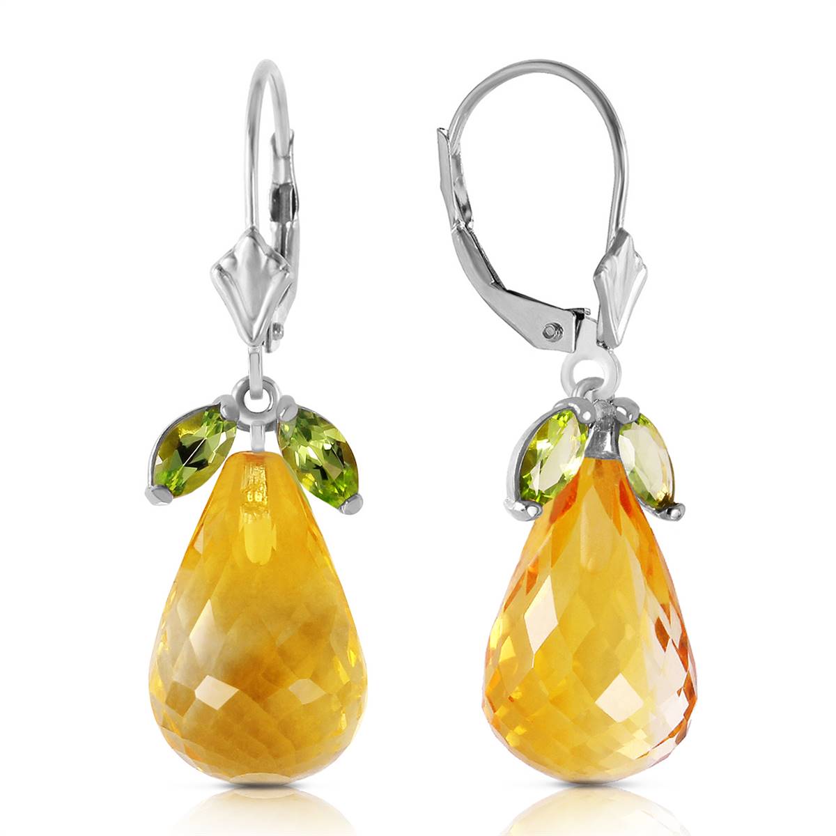 14.4 Carat 14K Solid White Gold Leverback Earrings Peridot Citrine