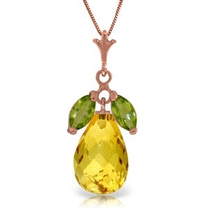 14K Solid Rose Gold Necklace w/ Natural Peridots & Citrine