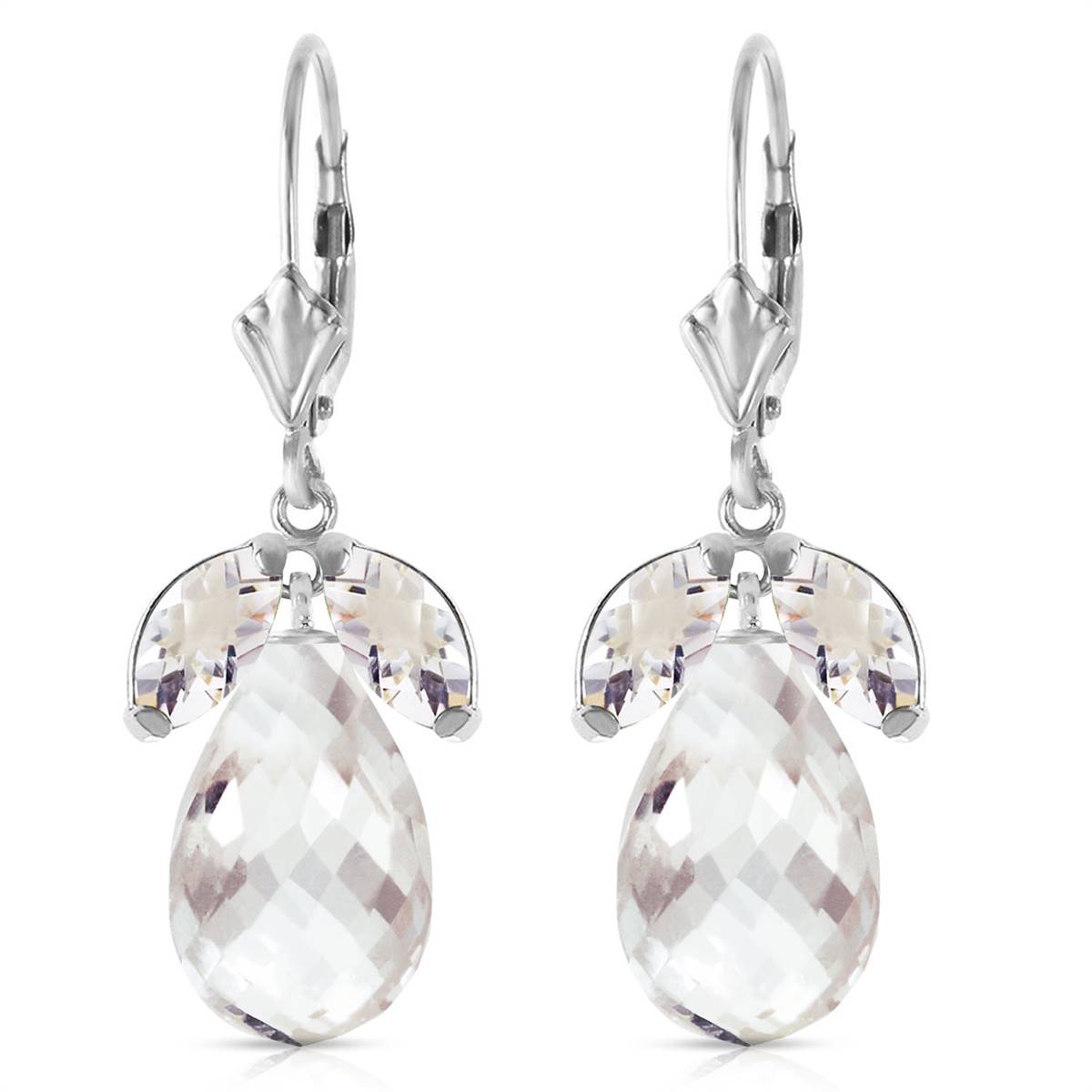 14.4 Carat 14K Solid White Gold Alabastair White Topaz Earrings