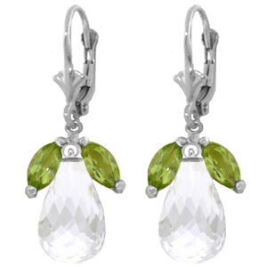 14.4 Carat 14K Solid White Gold Leverback Earrings Peridot White Topaz