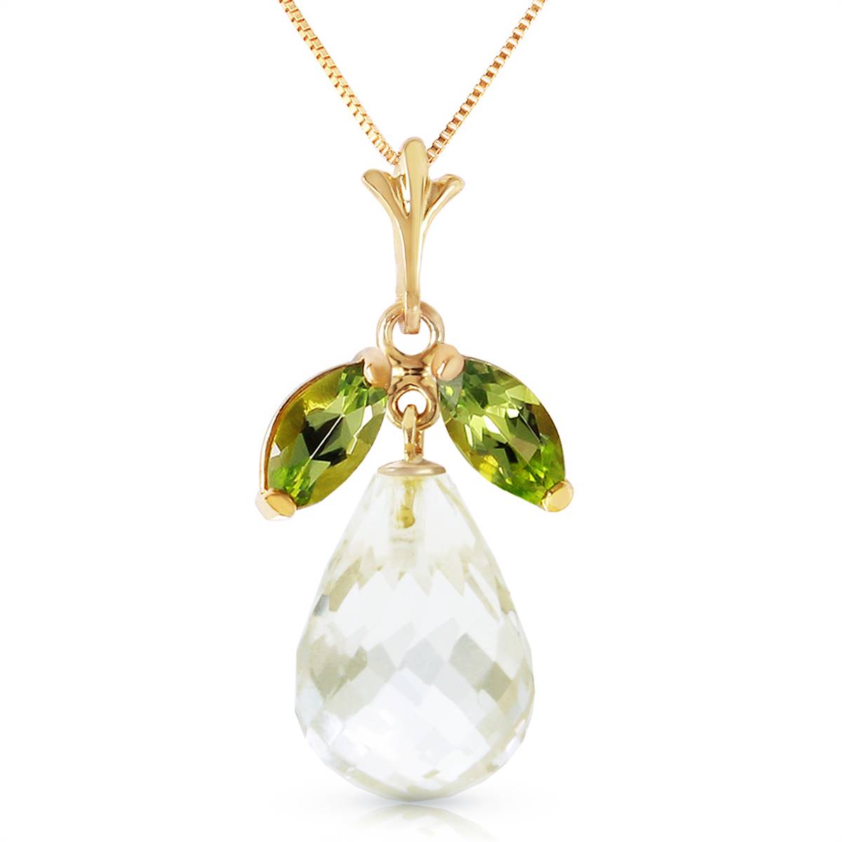 7.2 Carat 14K Solid Yellow Gold Necklace Natural Peridot White Topaz