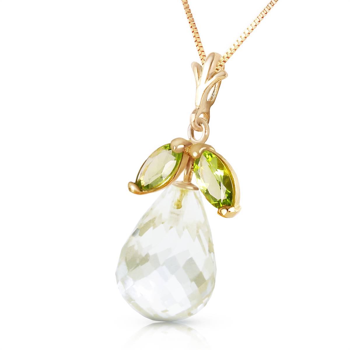 7.2 Carat 14K Solid Yellow Gold Necklace Natural Peridot White Topaz