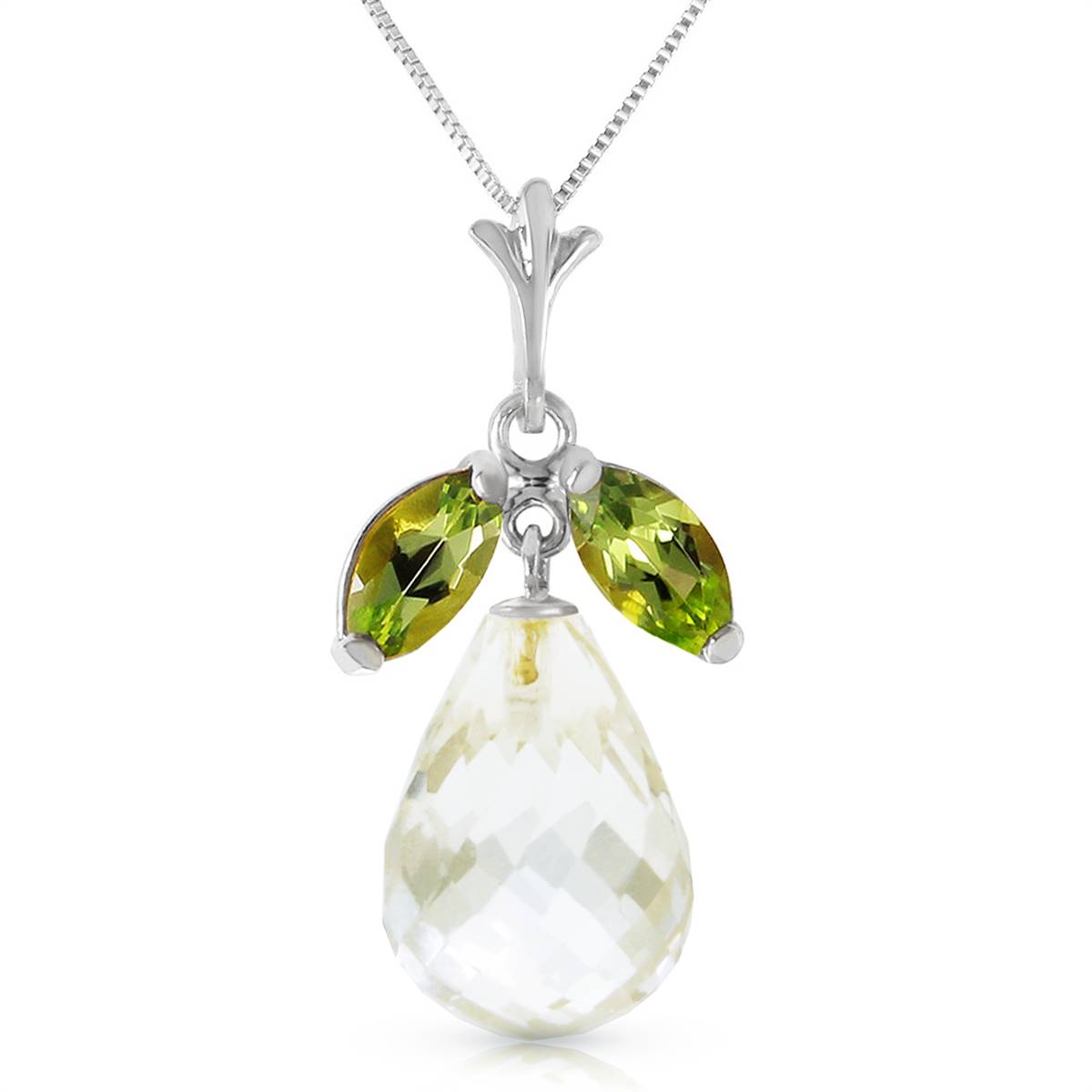 7.2 Carat 14K Solid White Gold Necklace Natural Peridot White Topaz