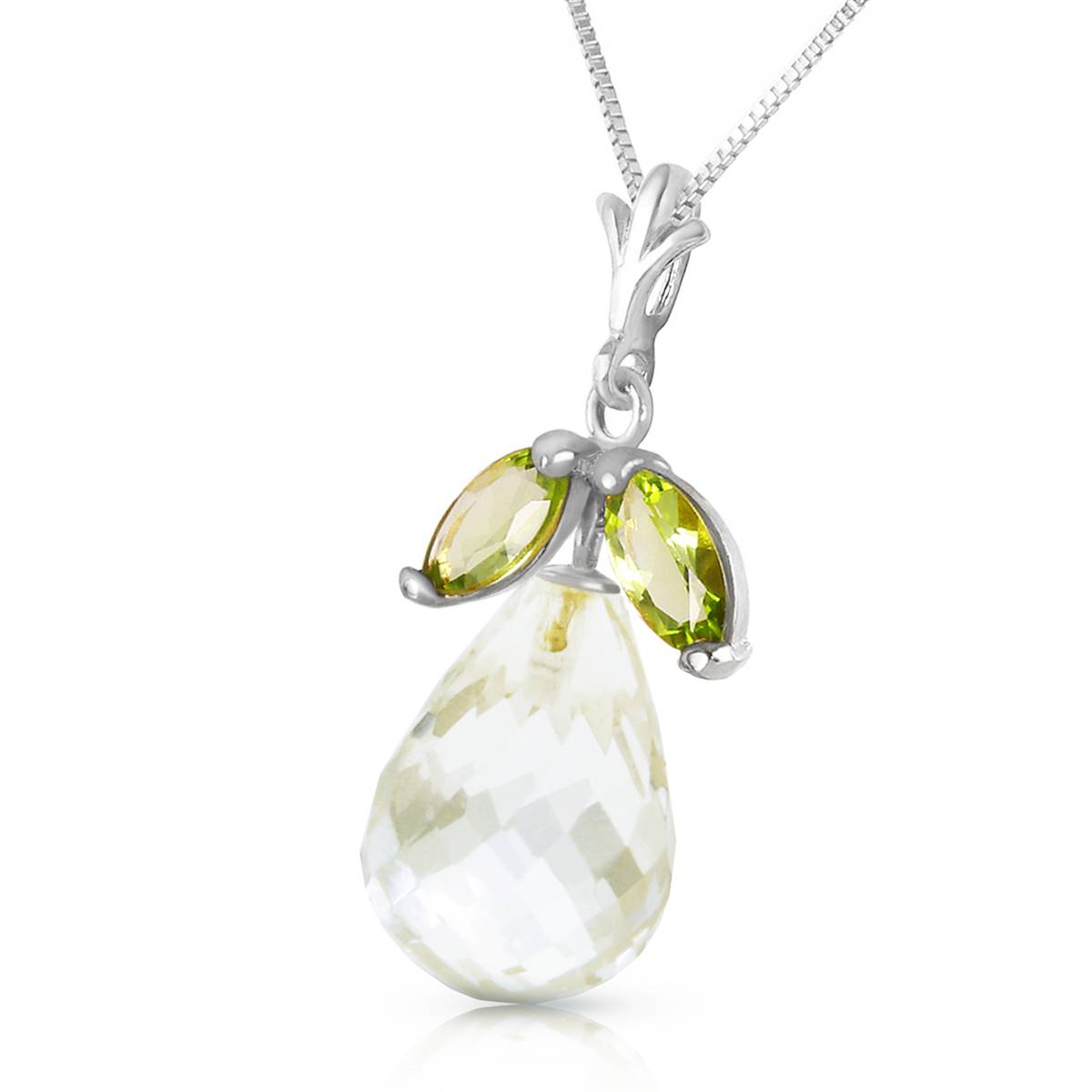 7.2 Carat 14K Solid White Gold Necklace Natural Peridot White Topaz