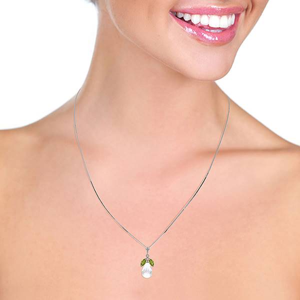 7.2 Carat 14K Solid White Gold Necklace Natural Peridot White Topaz