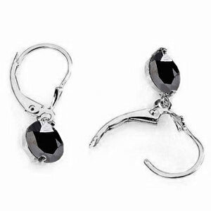 4.75 Carat 14K Solid White Gold Leverback Earrings Black Cubic Zirconia