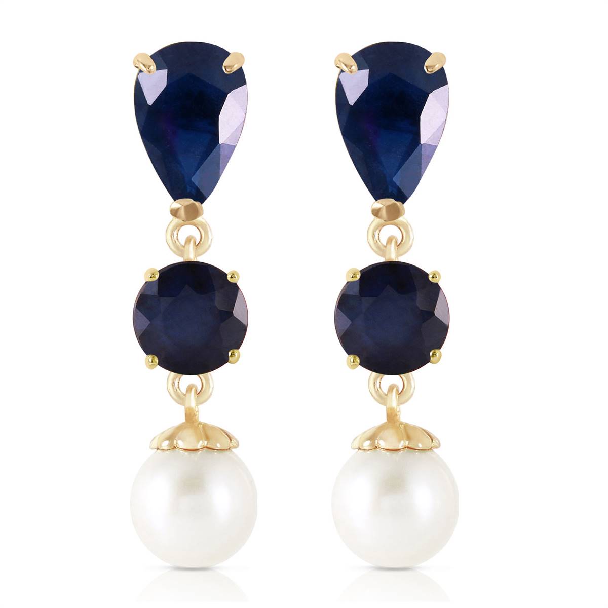 10.1 Carat 14K Solid Yellow Gold Chandelier Earrings Sapphire Pearl