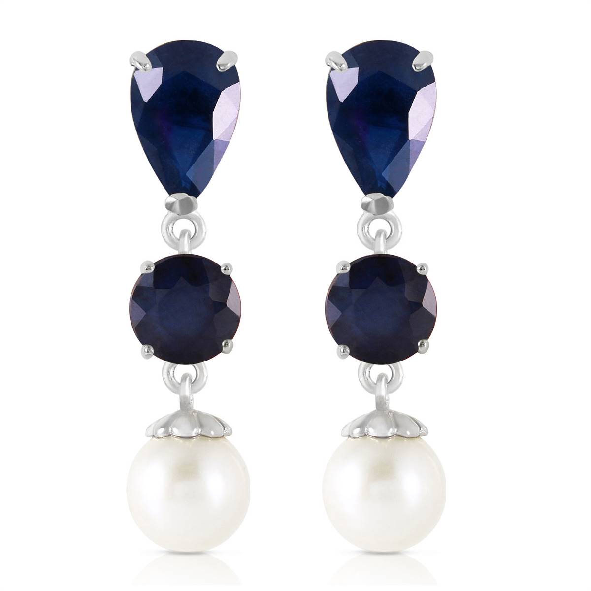 10.1 Carat 14K Solid White Gold Chandelier Earrings Sapphire Pearl