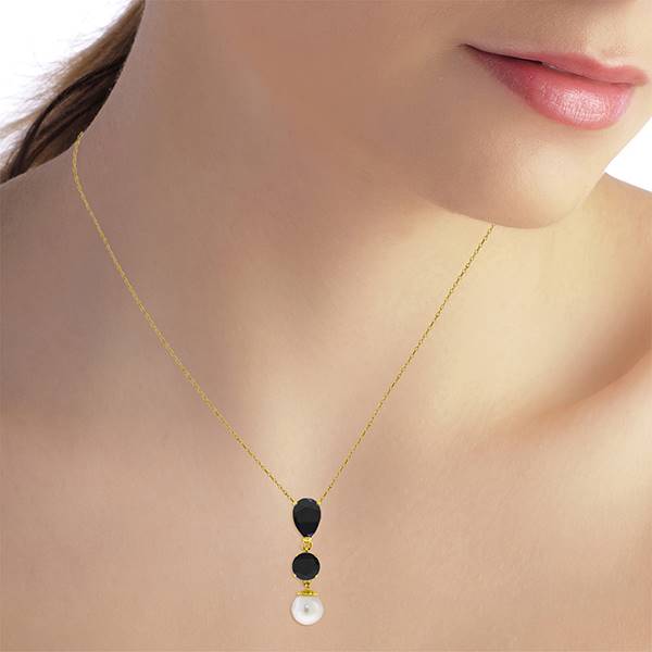 5.05 Carat 14K Solid Yellow Gold Stamp Your Love Sapphire Pearl Necklace