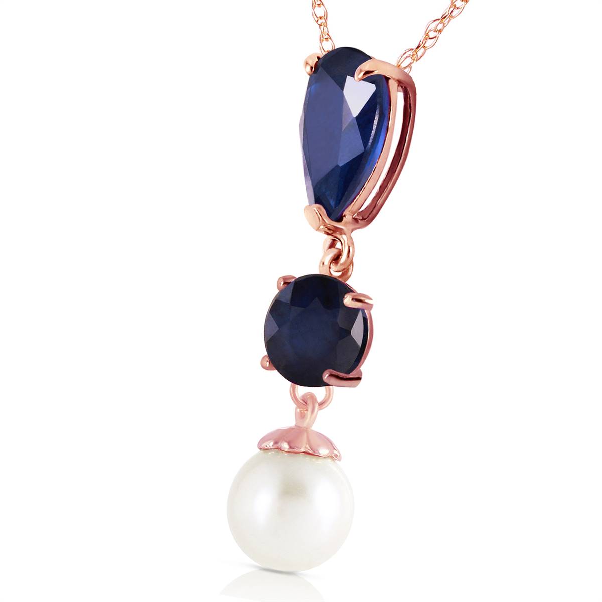 5.05 Carat 14K Solid Rose Gold Necklace Sapphire Pearl