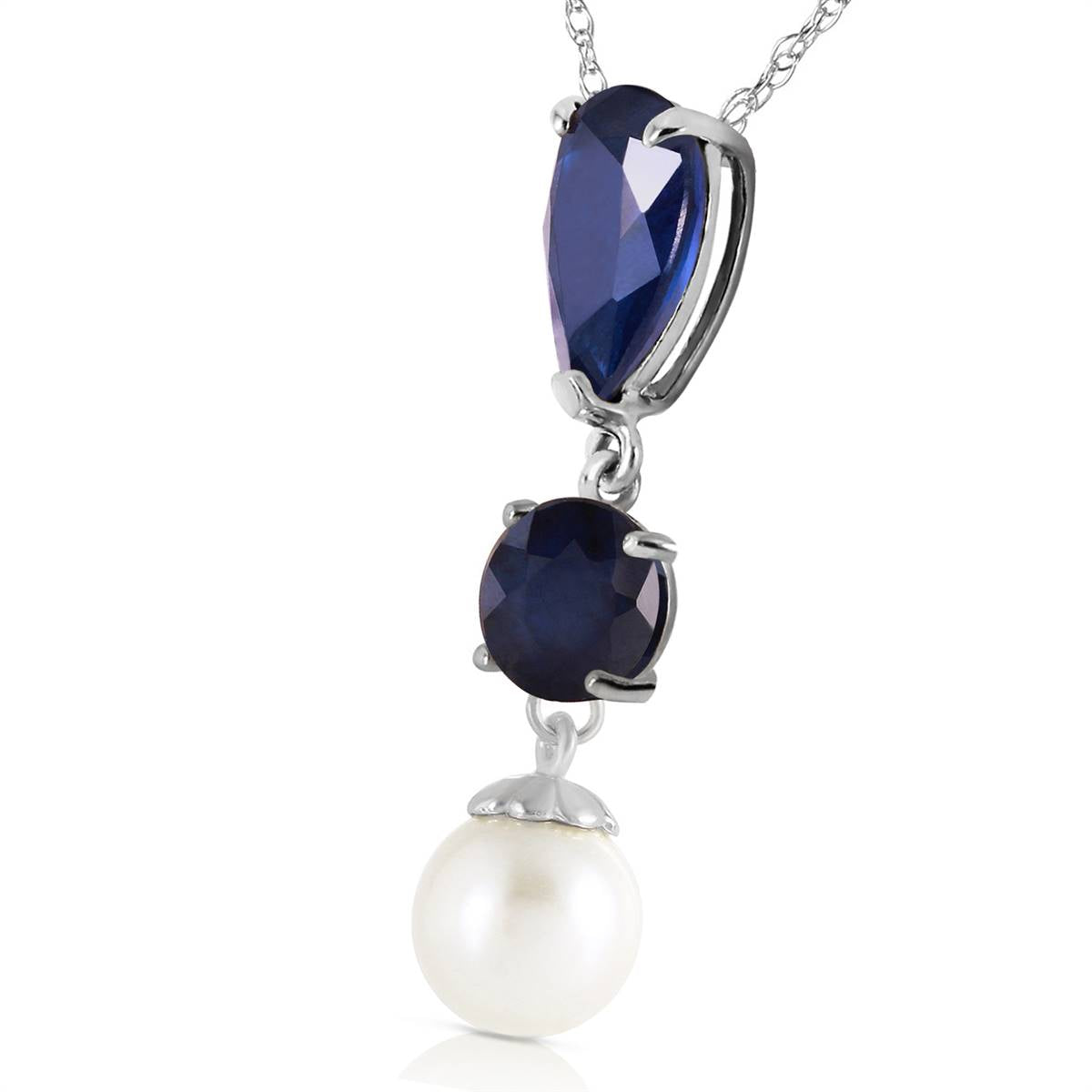 5.05 Carat 14K Solid White Gold Joy Brings Joy Sapphire Pearl Necklace