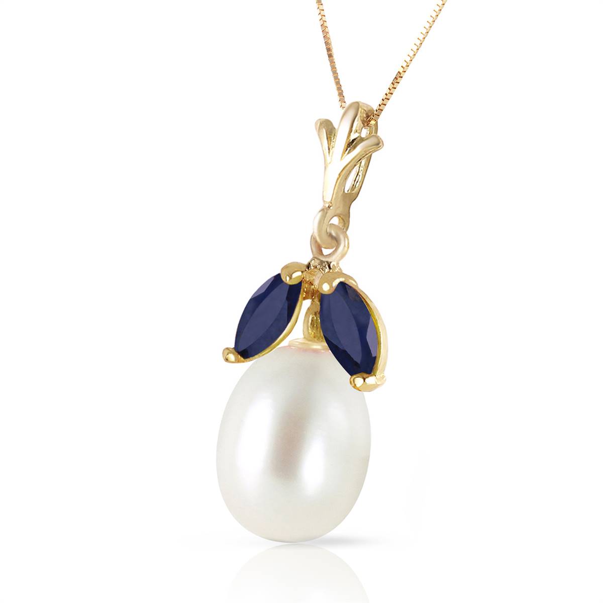 4.5 Carat 14K Solid Yellow Gold Necklace Natural Pearl Sapphire