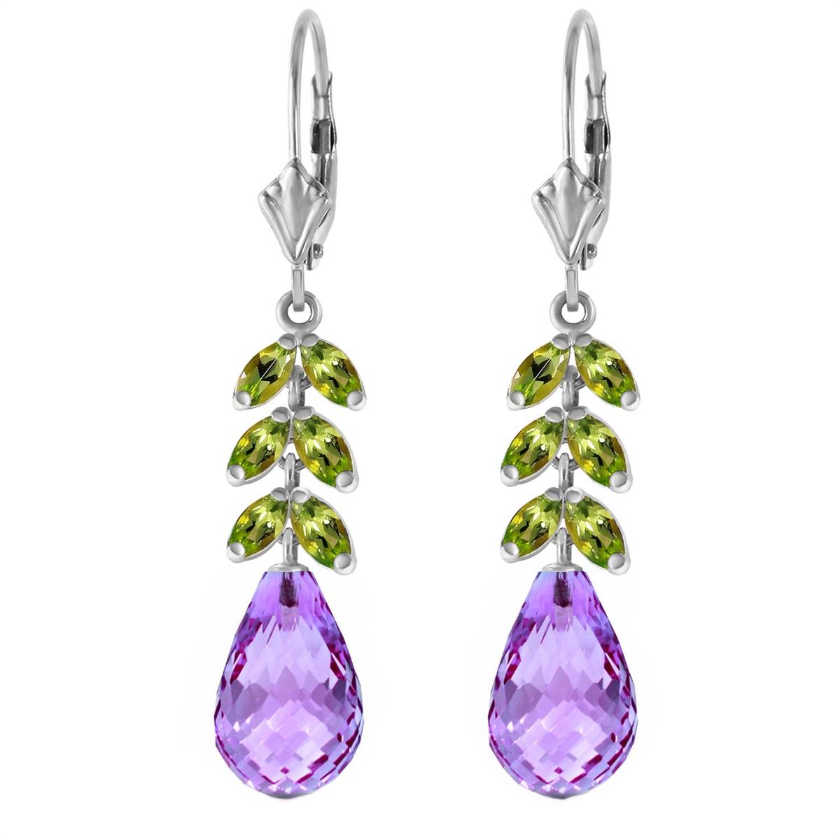 11.2 Carat 14K Solid White Gold In The Jungle Peridot Amethyst Earrings