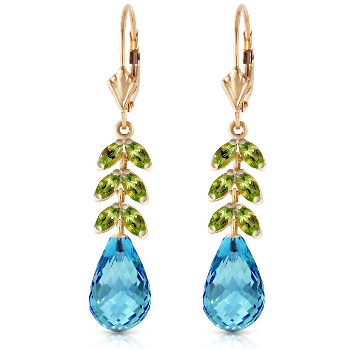 11.2 Carat 14K Solid Yellow Gold Momentum Blue Topaz Peridot Earrings