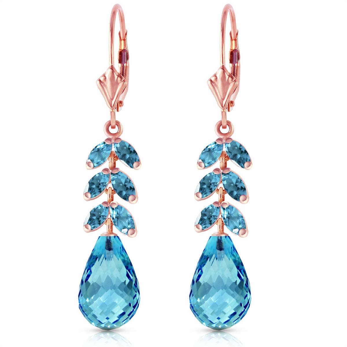 14K Solid Rose Gold Leverback Earrings Blue Topaz Series Classic