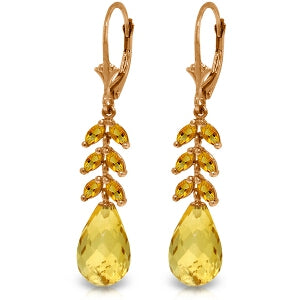 14K Solid Rose Gold Leverback Earrings Natural Citrine Certified