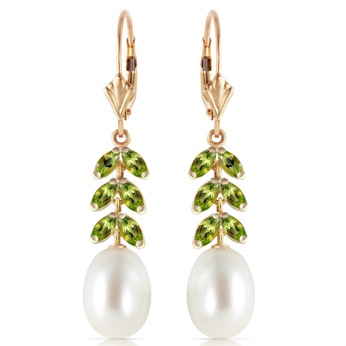 9.2 Carat 14K Solid Yellow Gold Momentum Pearl Peridot Earrings