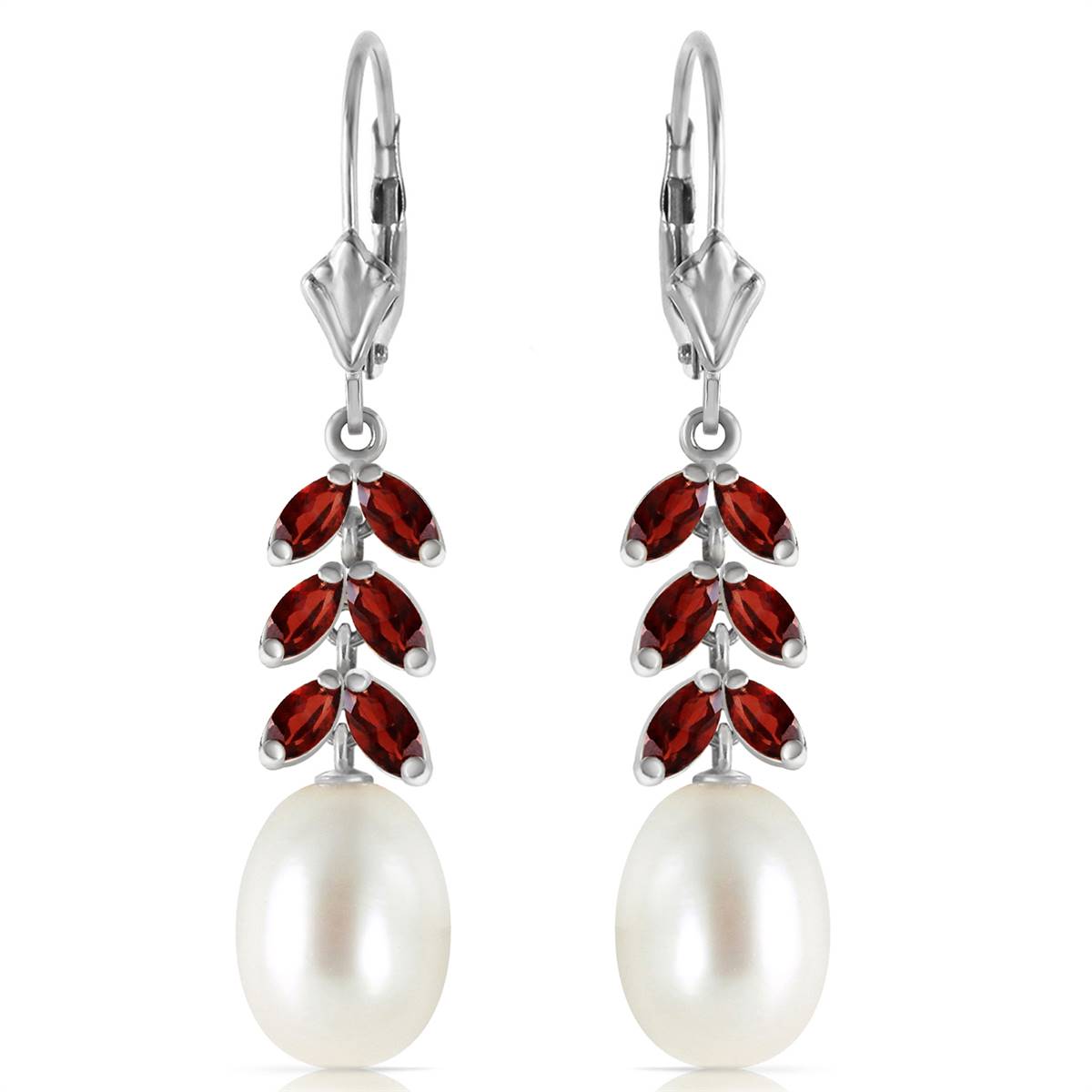 9.2 Carat 14K Solid White Gold Renewed Soul Garnet Pearl Earrings