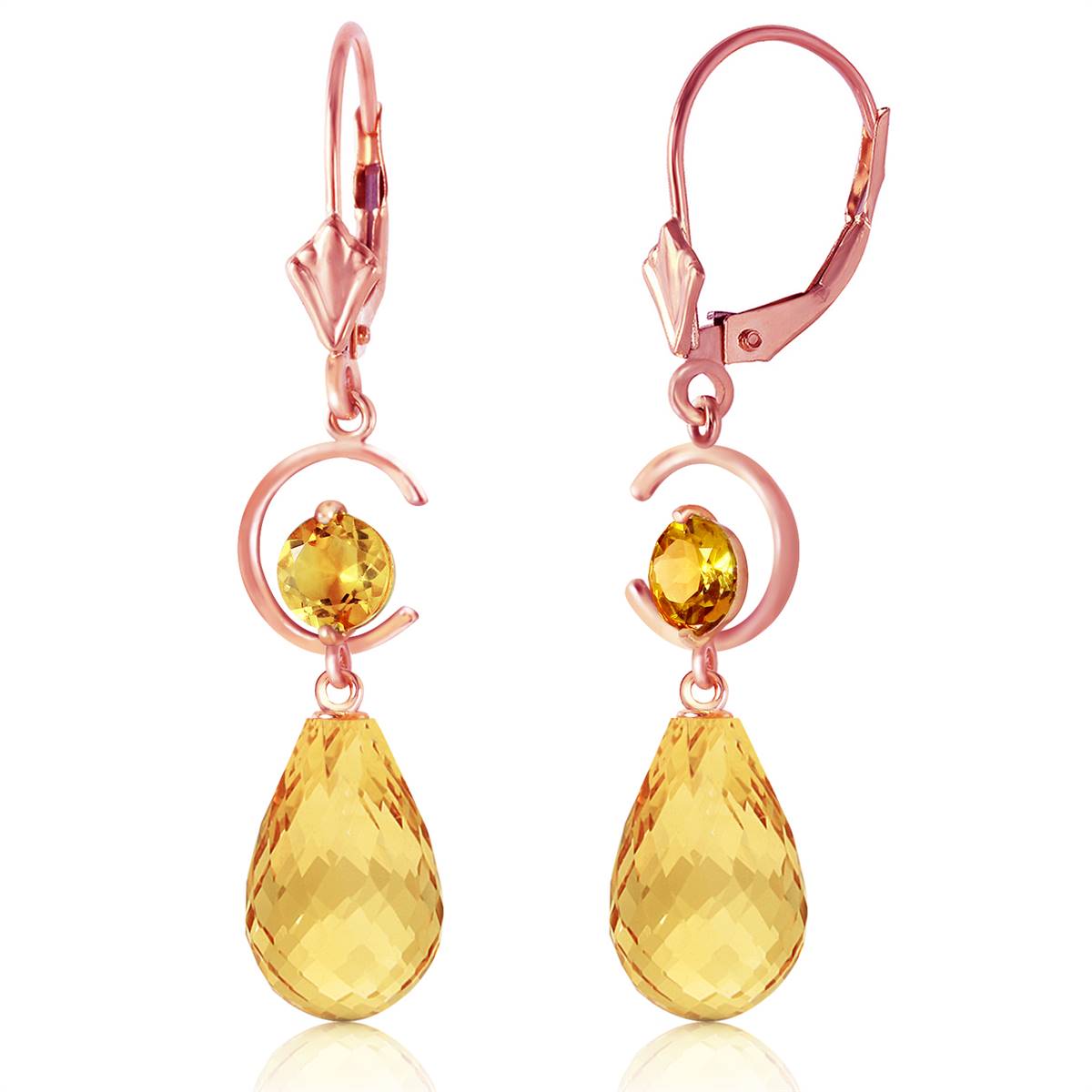 14K Solid Rose Gold Leverback Earrings Natural Citrine Genuine