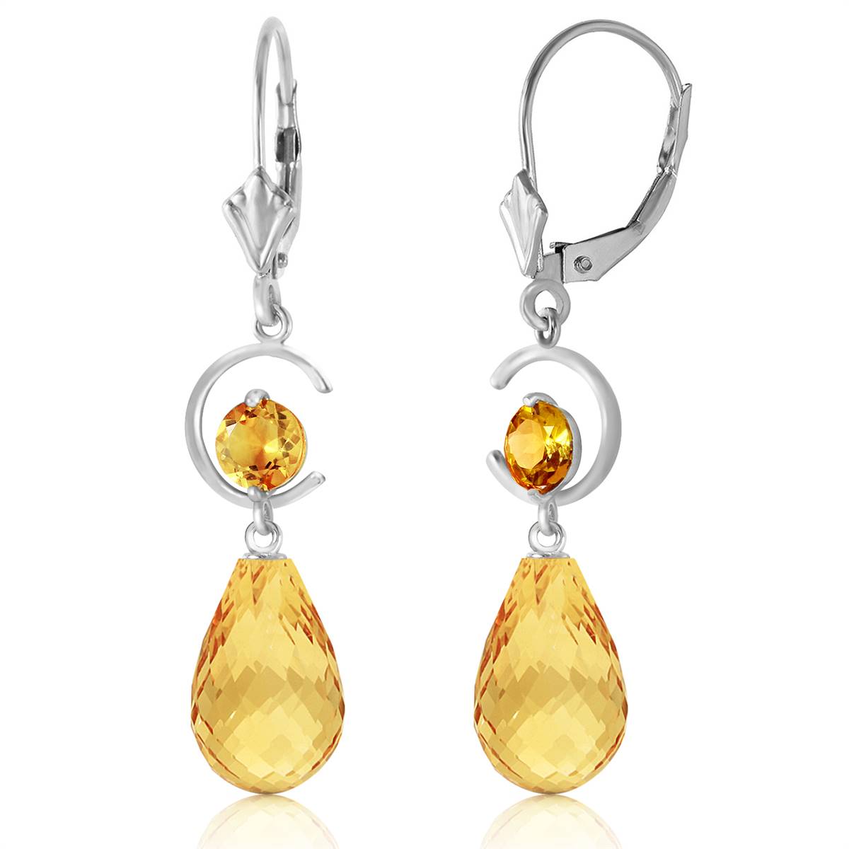 11 Carat 14K Solid White Gold Glass Of White Wine Citrine Earrings