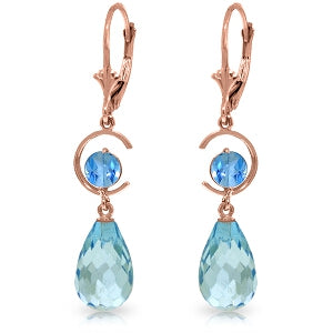 14K Solid Rose Gold Leverback Earrings Blue Topaz Gemstone Royal