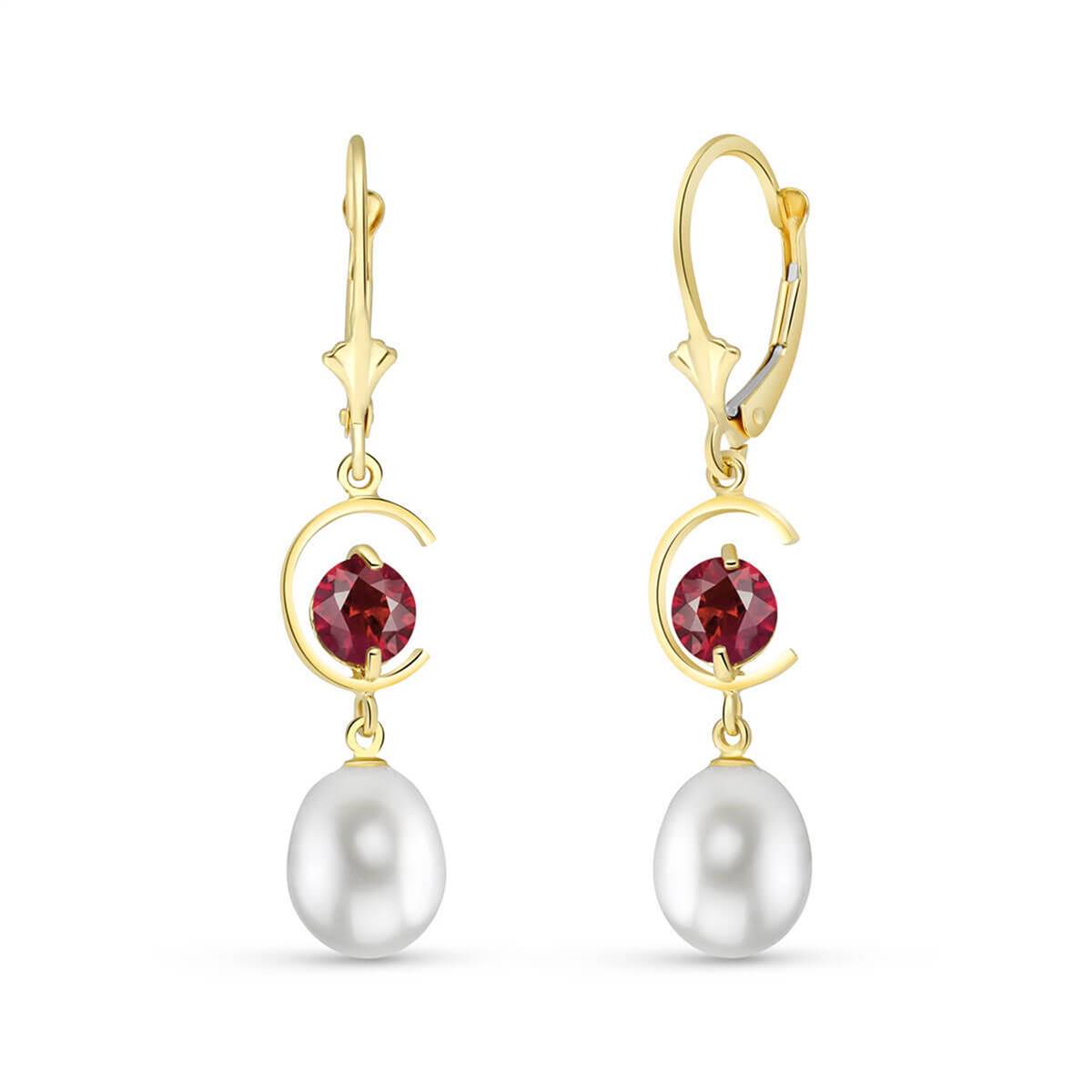 9 Carat 14K Solid Yellow Gold Moonstruck Garnet Pearl Earrings