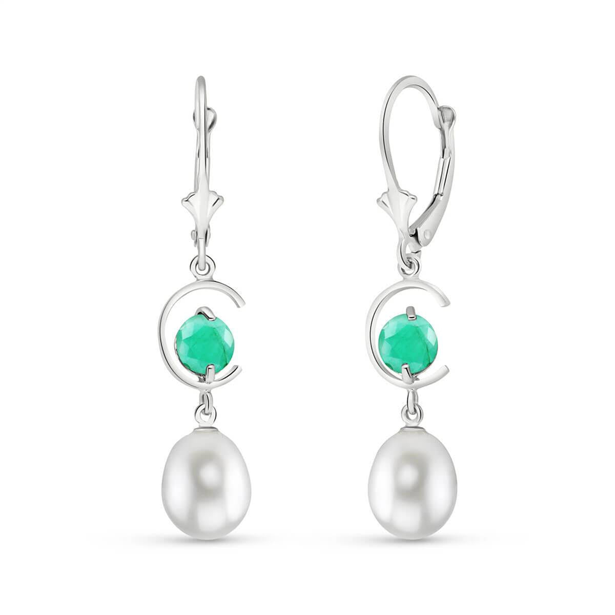 9 Carat 14K Solid White Gold Attributes Emerald Pearl Earrings