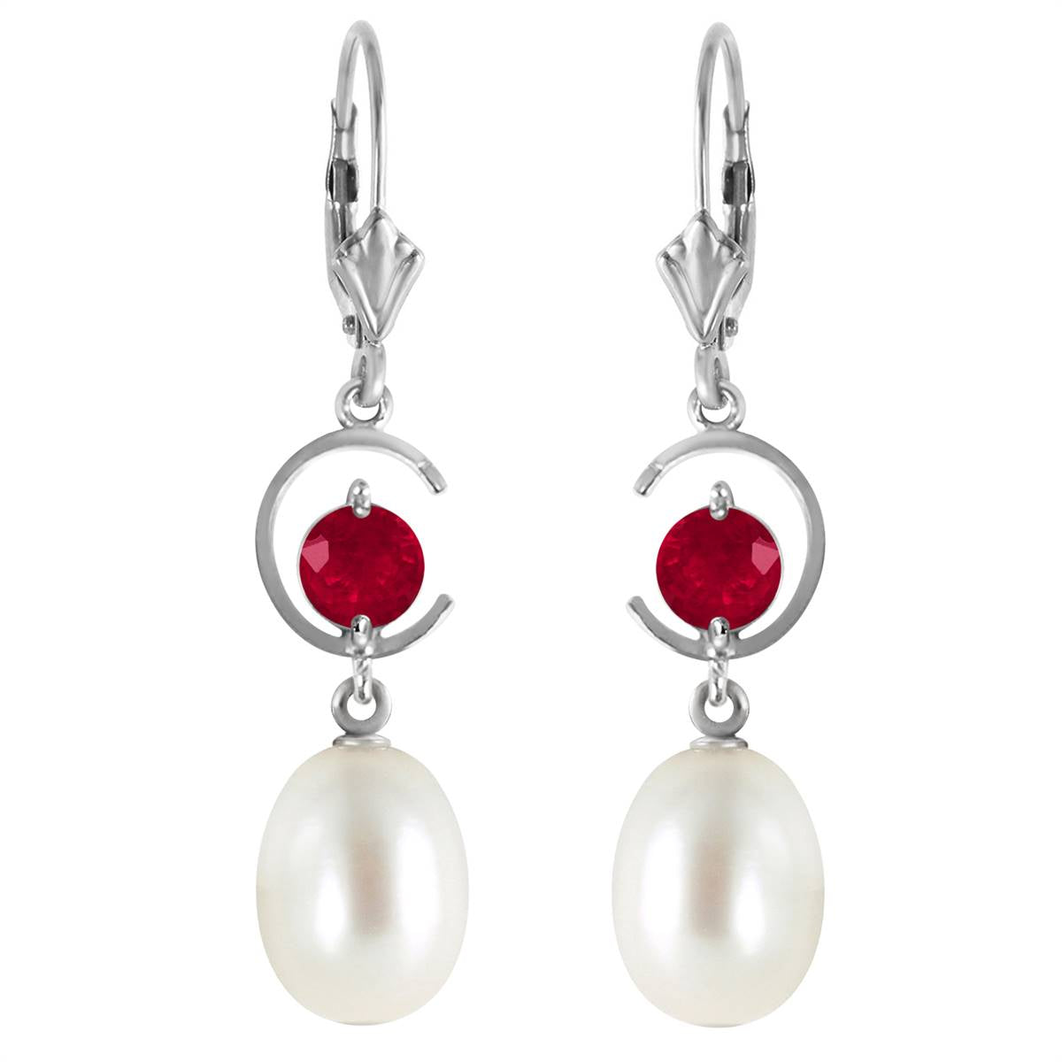 9 Carat 14K Solid White Gold Born To Just Be Ruby Pearl Earrings