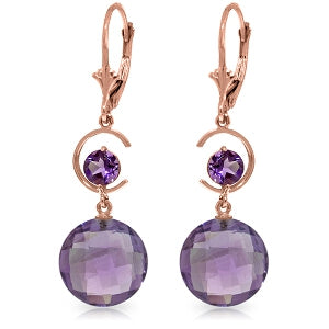 14K Solid Rose Gold Leverback Earrings Natural Amethyst Jewelry Genuine