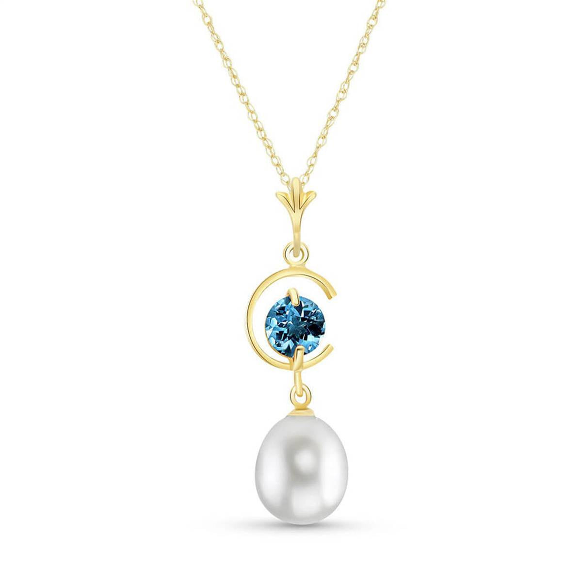 4.5 Carat 14K Solid Yellow Gold Lets Salsa Blue Topaz Pearl Necklace