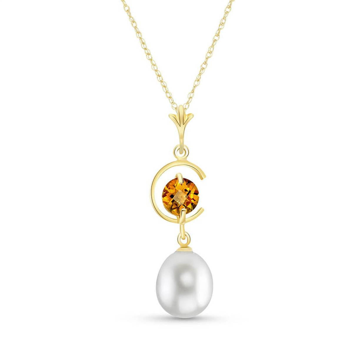 4.5 Carat 14K Solid Yellow Gold Slow Dance Citrine Pearl Necklace