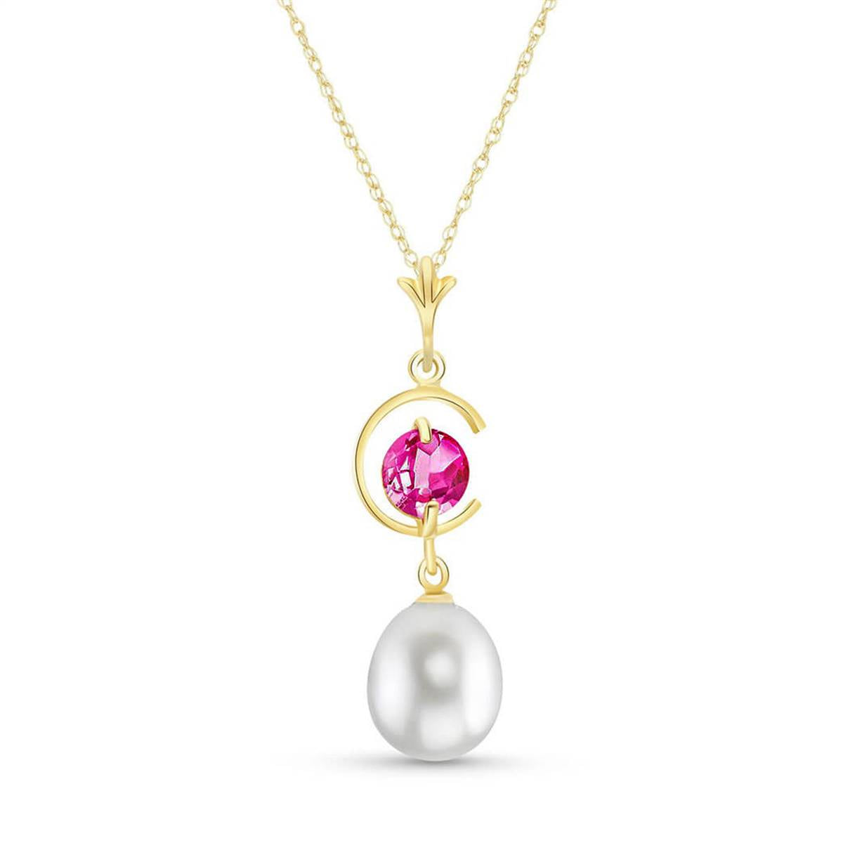 4.5 Carat 14K Solid Yellow Gold Necklace Natural Pearl Pink Topaz