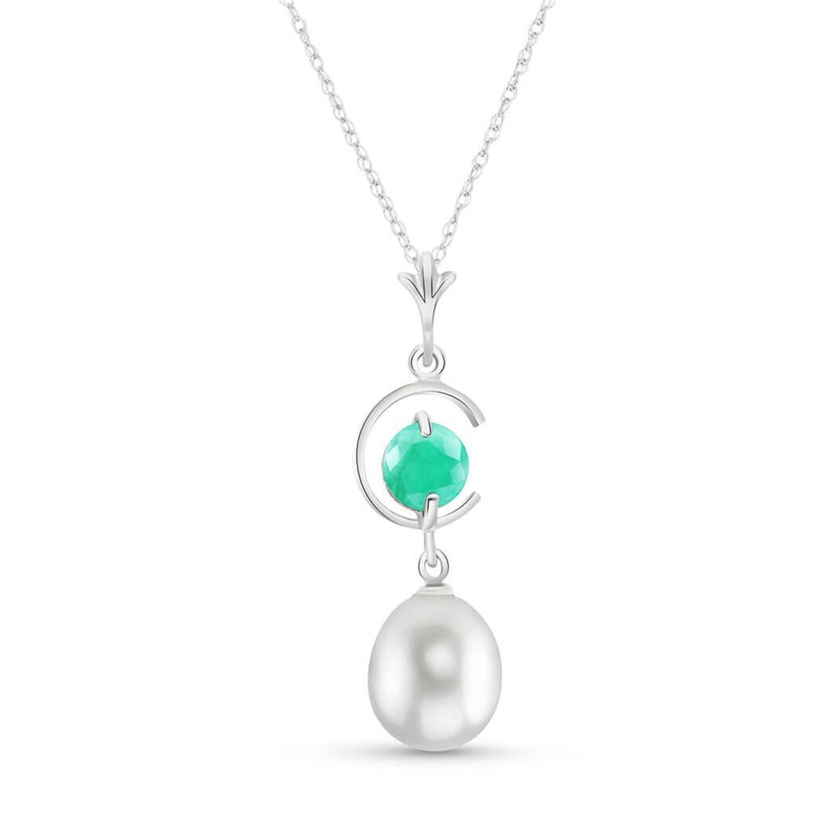 4.5 Carat 14K Solid White Gold Necklace Natural Pearl Emerald