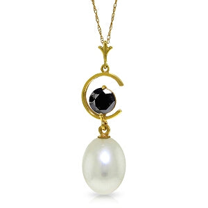4.5 Carat 14K Solid Yellow Gold Necklace Natural Pearl Black Diamond