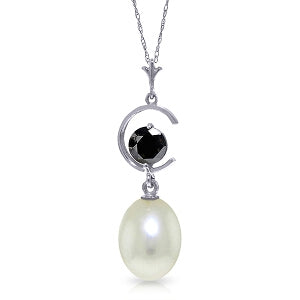 4.5 Carat 14K Solid White Gold Necklace Natural Pearl Black Diamond