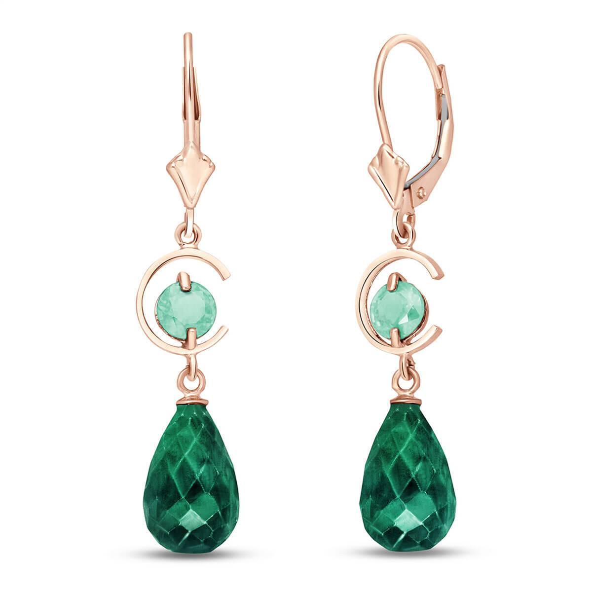 14K Solid Rose Gold Leverback Earrings Emerald Certified Imperial