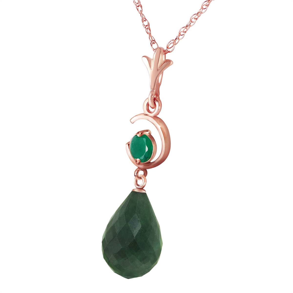 14K Solid Rose Gold Emerald Necklace Gemstone Genuine Royal