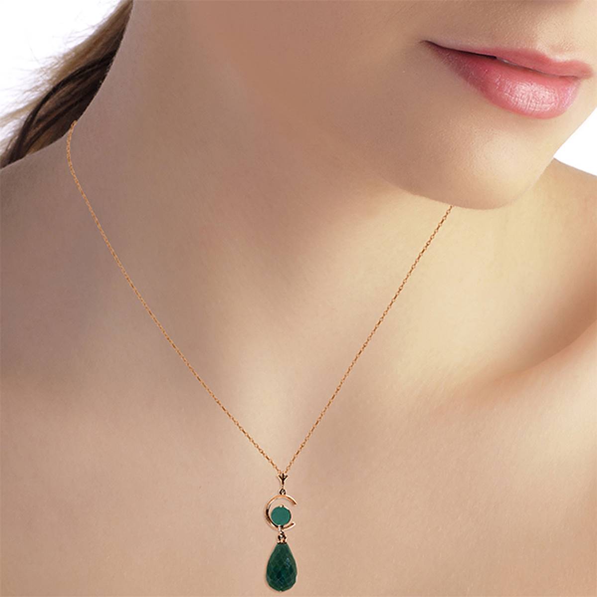 14K Solid Rose Gold Emerald Necklace Gemstone Genuine Royal