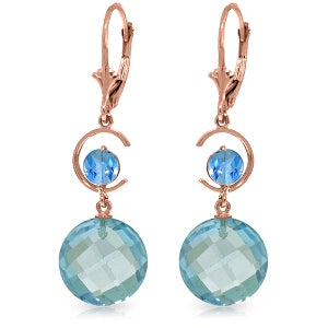 14K Solid Rose Gold Leverback Earrings Blue Topaz Jewelry Genuine Imperial