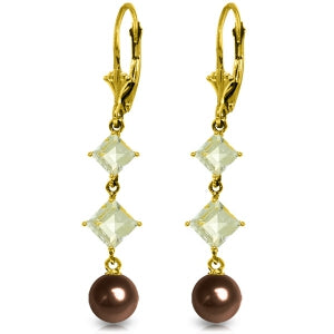 6.5 Carat 14K Solid Yellow Gold Chandelier Earrings Aquamarine Pearl