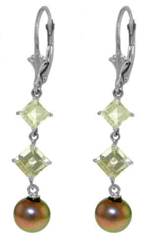 6.5 Carat 14K Solid Yellow Gold Chandelier Earrings Aquamarine Pearl