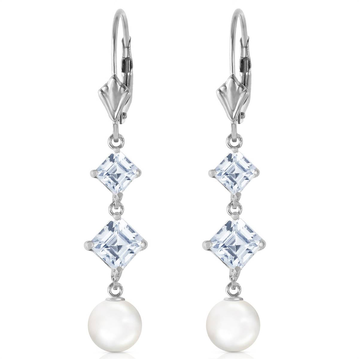 6.5 Carat 14K Solid White Gold Room For You Aquamarine Pearl Earrings