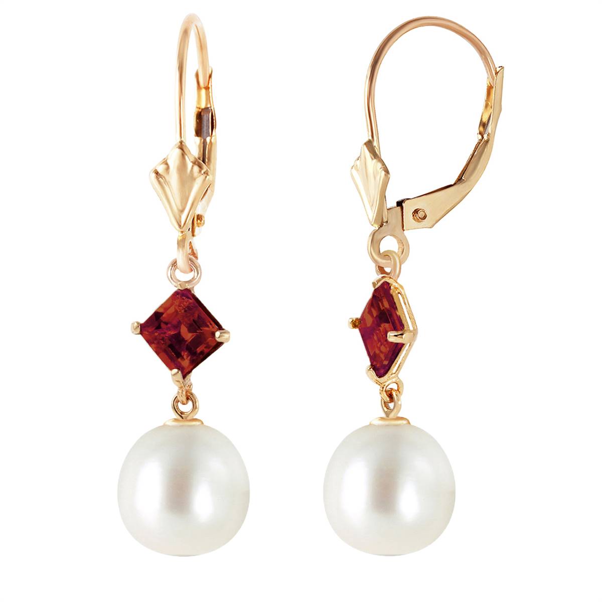 5 Carat 14K Solid Yellow Gold Resolution Garnet Pearl Earrings