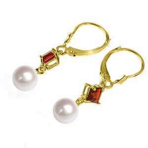 5 Carat 14K Solid Yellow Gold Resolution Garnet Pearl Earrings