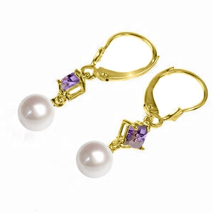 5 Carat 14K Solid Yellow Gold Resolution Amethyst Pearl Earrings