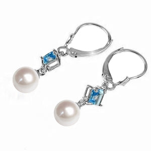 5 Carat 14K Solid White Gold Rings True Blue Topaz Pearl Earrings