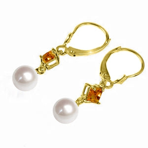 5 Carat 14K Solid Yellow Gold Resolution Citrine Pearl Earrings